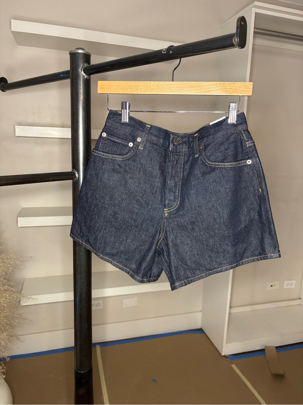 AGOLDE Leith Short Dark Indigo High-Waist Denim Shorts